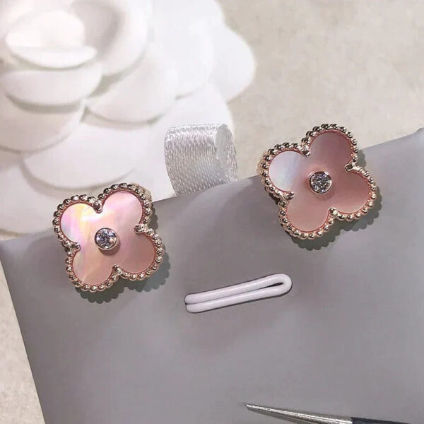Toxse Clover Gold Pink Mop Earrings - Image 4