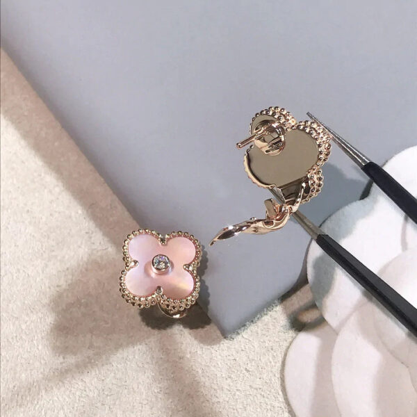 Toxse Clover Gold Pink Mop Earrings - Image 6