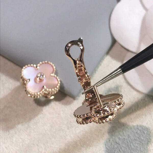 Toxse Clover Gold Pink Mop Earrings - Image 7