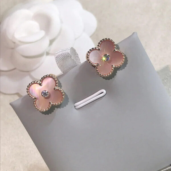 Toxse Clover Gold Pink Mop Earrings - Image 8