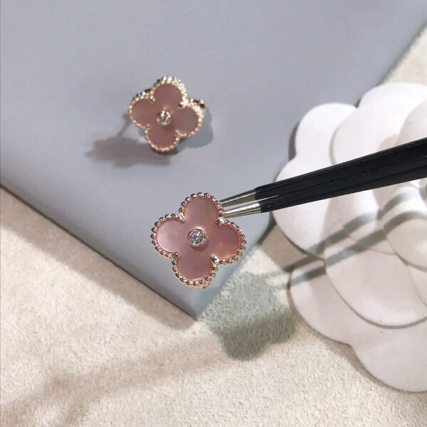 Toxse Clover Gold Pink Mop Earrings - Image 2