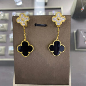 Toxse Clover 2 Motifs Diamond Gold Earrings