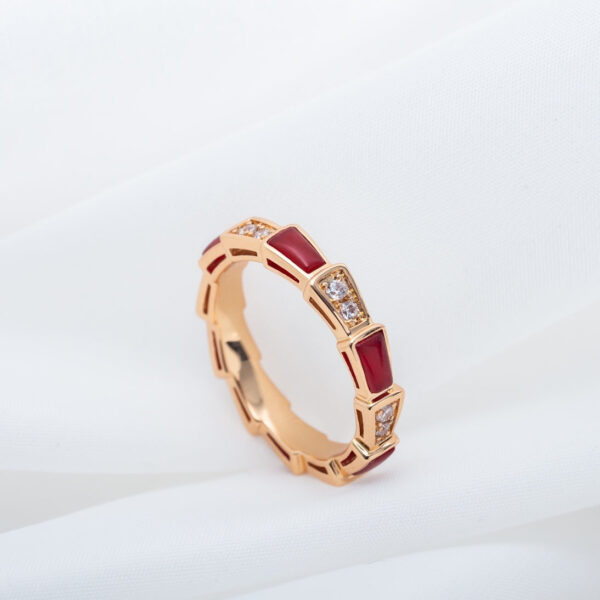 Toxse Serpenti Ring Pink Gold Carnelian Diamond 3Mm