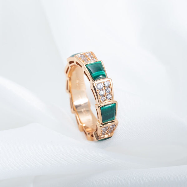 Toxse Serpenti Ring Pink Gold Malachite Diamond Paved 4Mm - Image 2