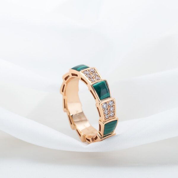 Toxse Serpenti Ring Pink Gold Malachite Diamond Paved 4Mm - Image 3