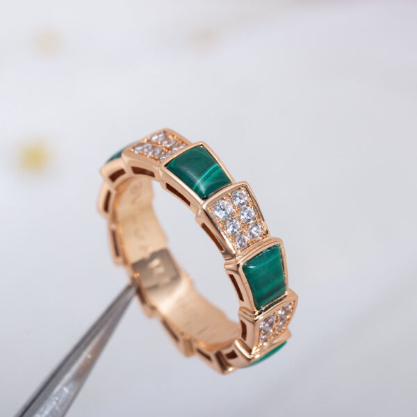 Toxse Serpenti Ring Pink Gold Malachite Diamond Paved 4Mm - Image 7