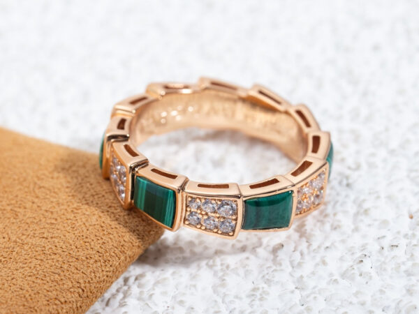 Toxse Serpenti Ring Pink Gold Malachite Diamond Paved 4Mm - Image 8