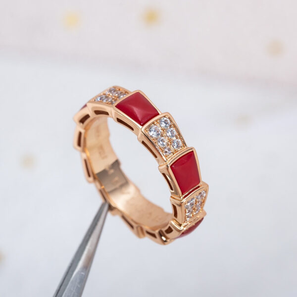 Toxse Serpenti Ring Pink Gold Carnelian Diamond Paved 4Mm - Image 2
