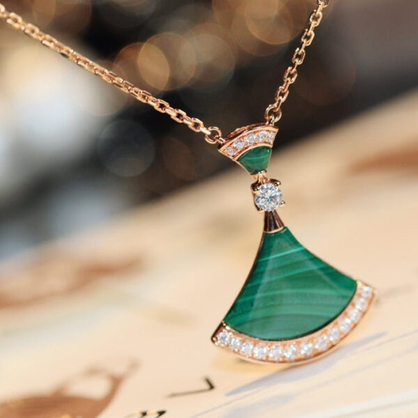 Toxse Dream Necklace Malachite Pink Gold Diamond Pendant - Image 2