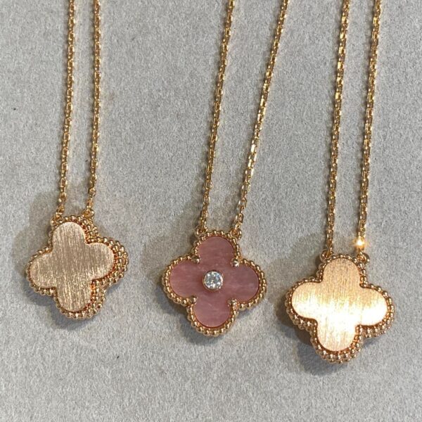 Toxse Clover Rhodonite 1 Diamond Pink Gold Necklace - Image 4