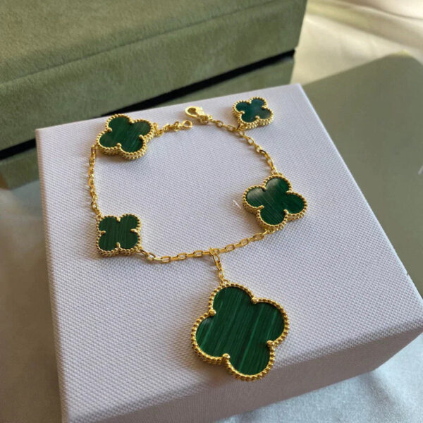 Toxse Clover Bracelet 5 Motifs Malachite Gold - Image 3