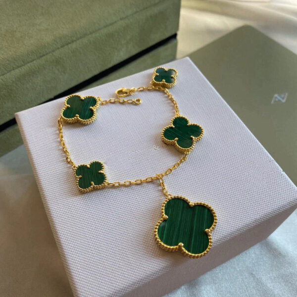 Toxse Clover Bracelet 5 Motifs Malachite Gold - Image 4