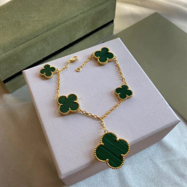 Toxse Clover Bracelet 5 Motifs Malachite Gold - Image 5