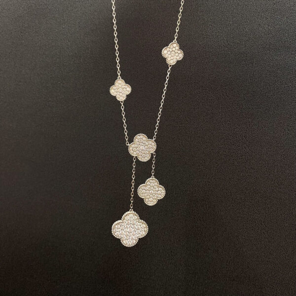 Toxse Clover 5 Motifs Silver Diamonds Necklace - Image 6