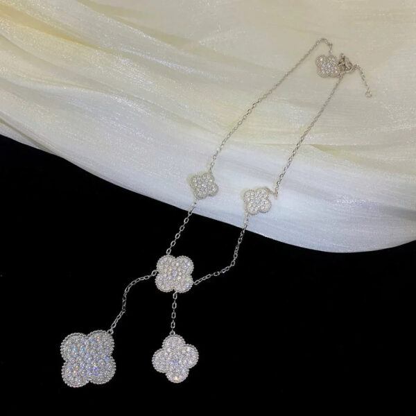 Toxse Clover 5 Motifs Silver Diamonds Necklace - Image 4