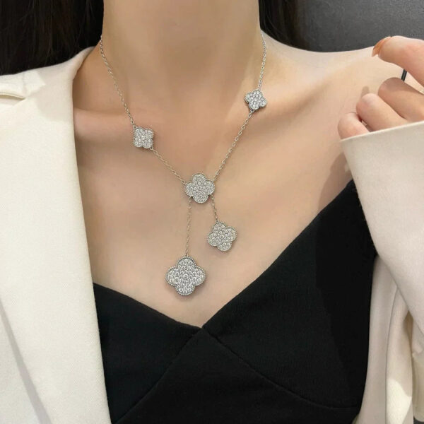 Toxse Clover 5 Motifs Silver Diamonds Necklace - Image 5