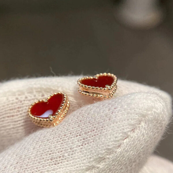 Toxse Heart Carnelian Pink Gold Stud Earrings - Image 4