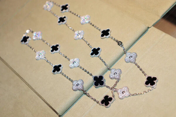 Toxse Clover 20 Motifs Onyx Diamond Silver Necklace - Image 4