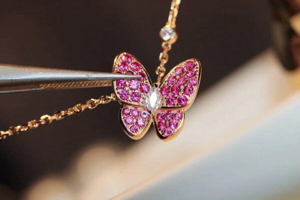 Toxse Butterfly Red Diamond Pink Gold Necklace - Image 4