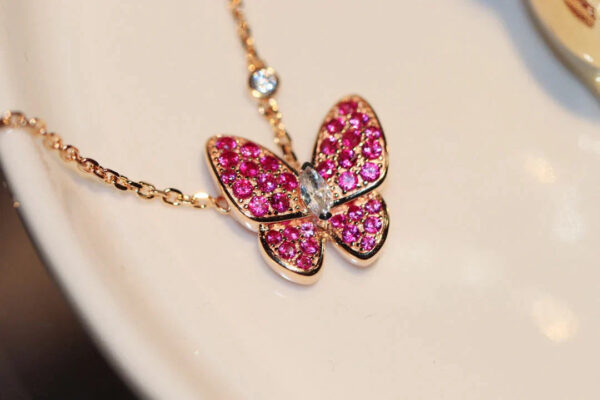 Toxse Butterfly Red Diamond Pink Gold Necklace - Image 5