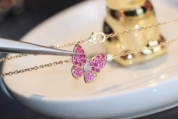 Toxse Butterfly Red Diamond Pink Gold Necklace - Image 6