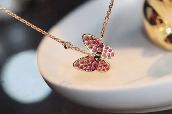 Toxse Butterfly Red Diamond Pink Gold Necklace - Image 7