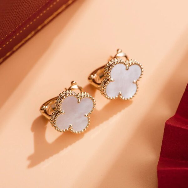 Toxse Clover Medium White Mop Pink Gold Earrings - Image 3