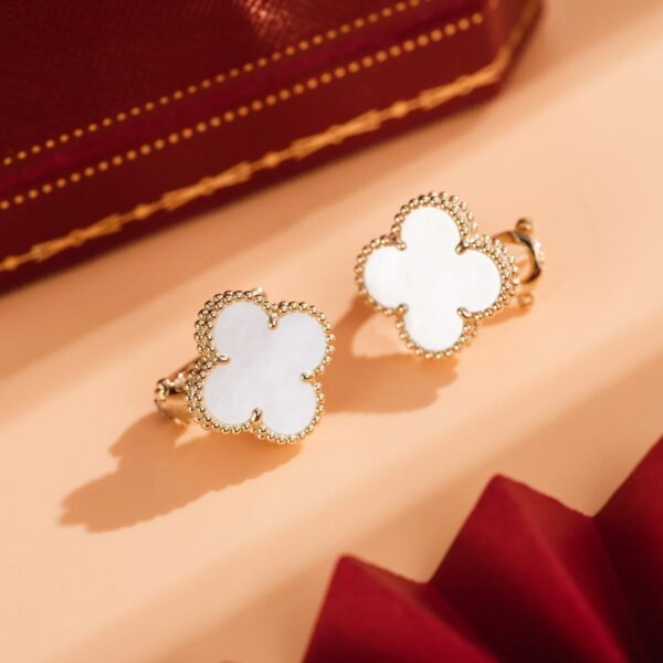 Toxse Clover Medium White Mop Pink Gold Earrings - Image 6