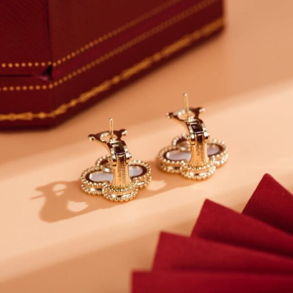 Toxse Clover Medium White Mop Pink Gold Earrings - Image 8