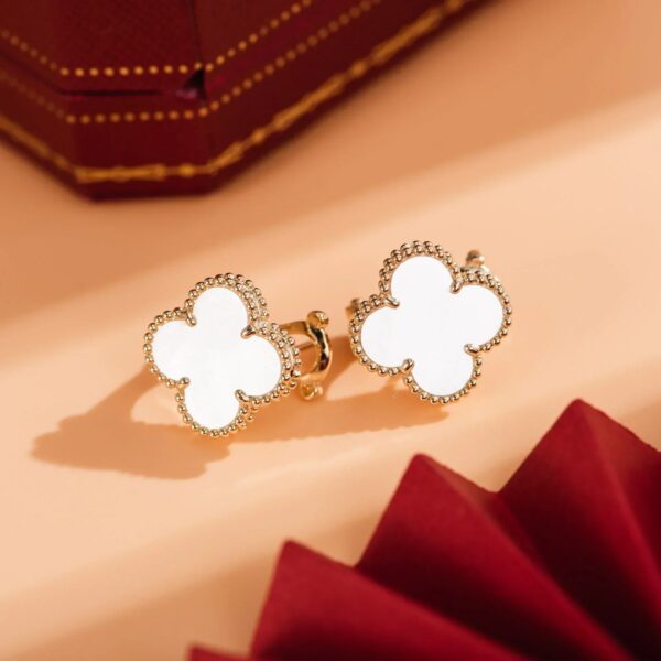 Toxse Clover Medium White Mop Pink Gold Earrings - Image 7