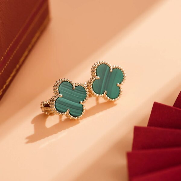 Toxse Clover Medium Malachite Pink Gold Earrings - Image 5