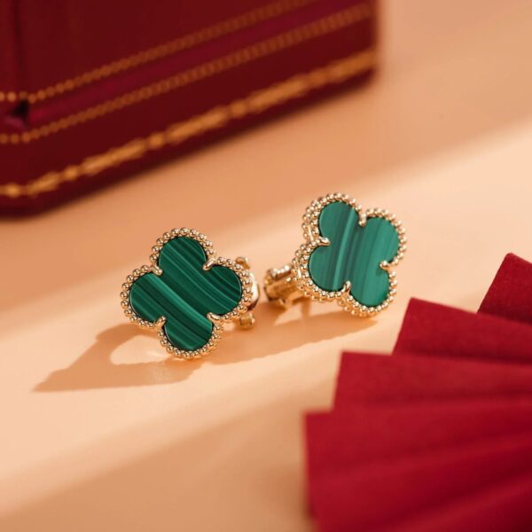 Toxse Clover Medium Malachite Pink Gold Earrings - Image 7