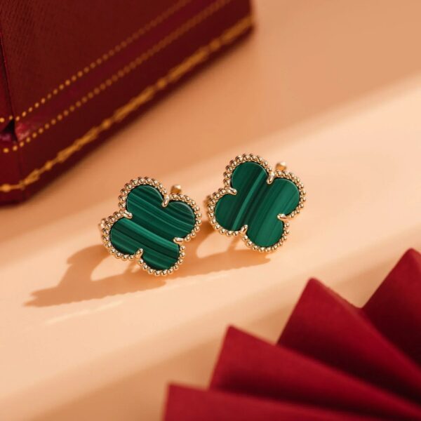 Toxse Clover Medium Malachite Pink Gold Earrings - Image 8