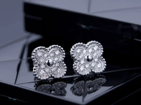 Toxse Clover Silver Diamond Stud Earrings - Image 3