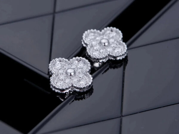 Toxse Clover Silver Diamond Stud Earrings - Image 5