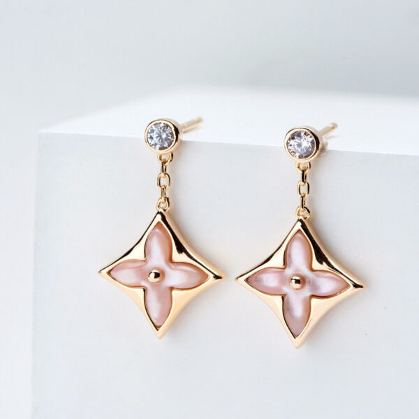 Toxse Double Star Pink Gold Mop Drop Earrings - Image 2