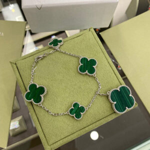 Toxse Clover 5 Motifs Silver Malachite Bracelet
