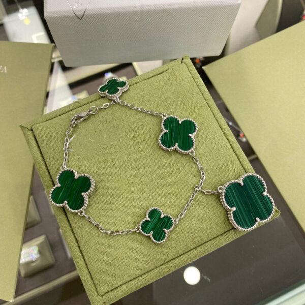 Toxse Clover 5 Motifs Silver Malachite Bracelet