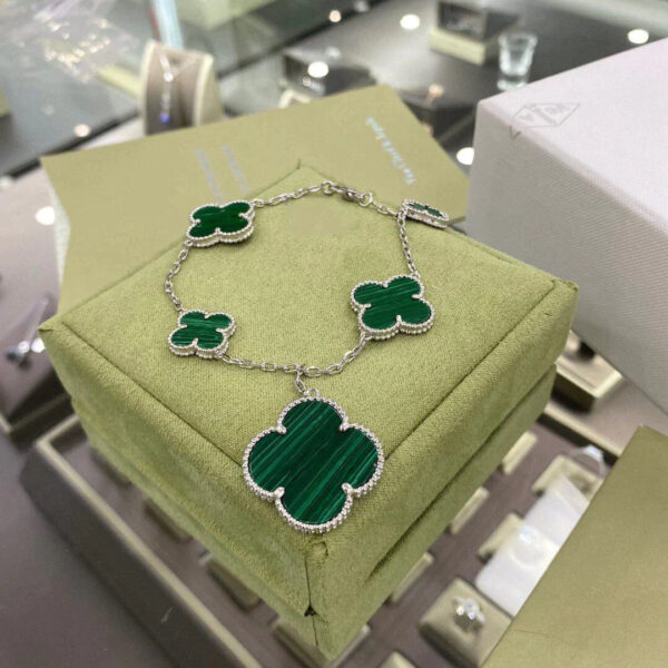 Toxse Clover 5 Motifs Silver Malachite Bracelet - Image 5