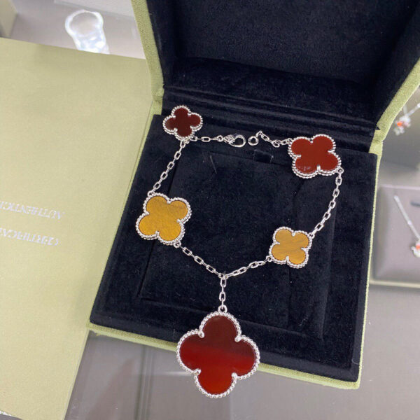 Toxse Clover 5 Motifs Silver Carnelian Tiger Eye Bracelet - Image 2
