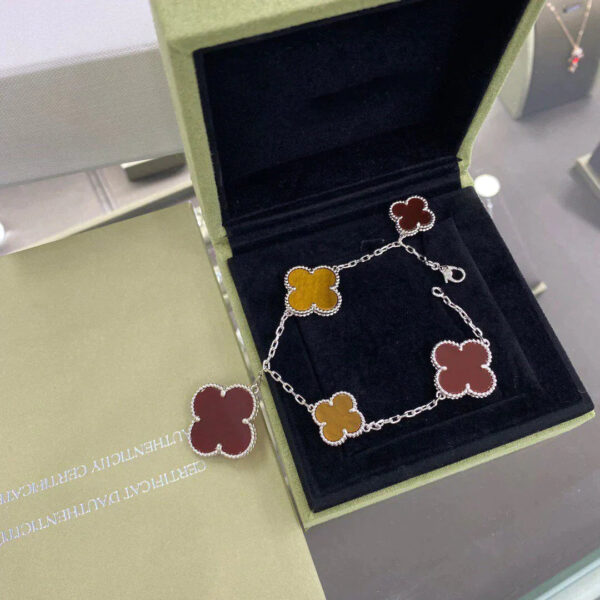 Toxse Clover 5 Motifs Silver Carnelian Tiger Eye Bracelet - Image 3