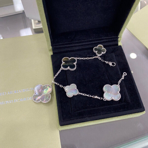 Toxse Clover 5 Motifs Silver Dark Mop Bracelet - Image 2