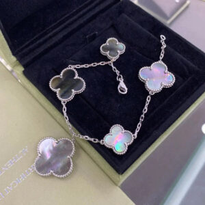 Toxse Clover 5 Motifs Silver Dark Mop Bracelet