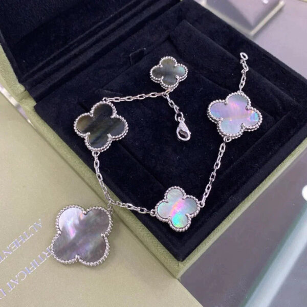 Toxse Clover 5 Motifs Silver Dark Mop Bracelet