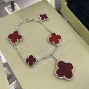 Toxse Clover 5 Motifs Silver Carnelian Bracelet