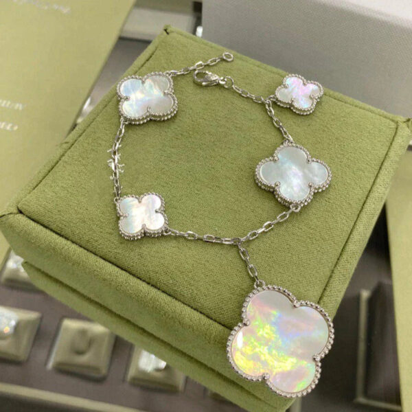 Toxse Clover 5 Motifs Silver White Mop Bracelet - Image 5