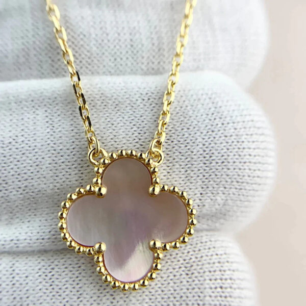 Toxse Clover Pendant Pink Mop Gold Necklace - Image 3