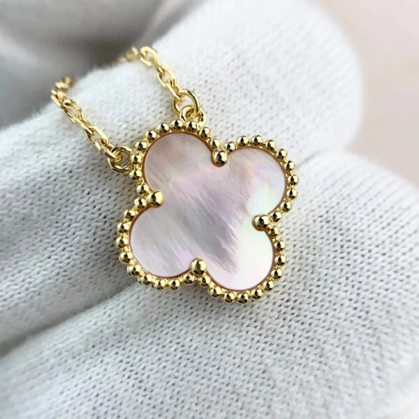 Toxse Clover Pendant Pink Mop Gold Necklace - Image 4