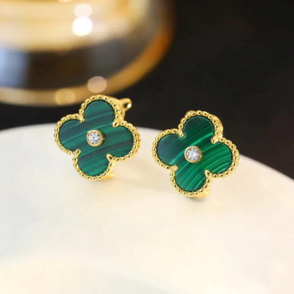 Toxse Clover Malachite Diamond Earrings - Image 4