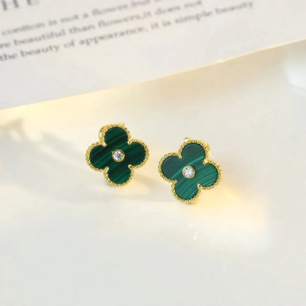 Toxse Clover Malachite Diamond Earrings - Image 5
